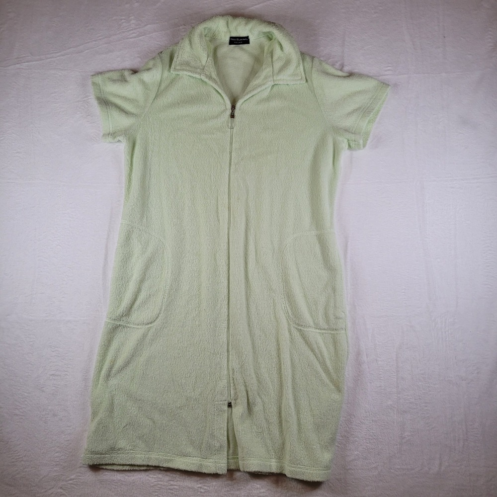 Miss Elaine Relax Mint Green Terry Cloth Zip Front Short Sleeve Robe Lounger